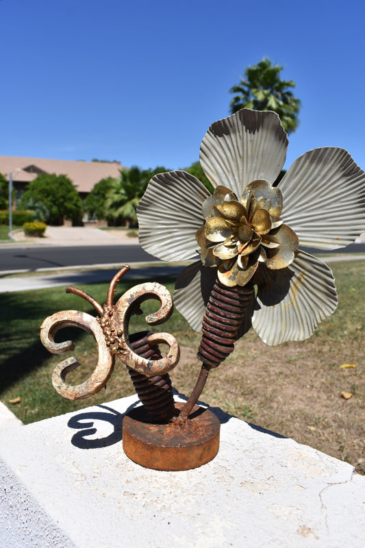 Butterfly & Bloom — Original Metal Sculpture