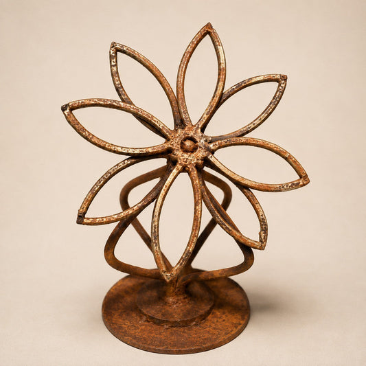 Metal Morph Sculpture The Antique Daisy handcrafted steel floral art made from reclaimed metal with a rustic finish.