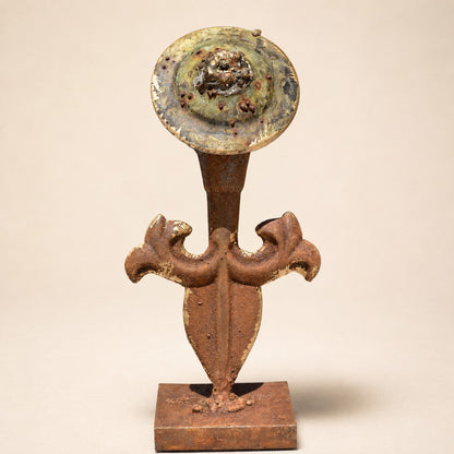 Metal Morph Sculpture handcrafted steel finial art piece featuring a reclaimed metal bloom and salvaged scrap metal.
