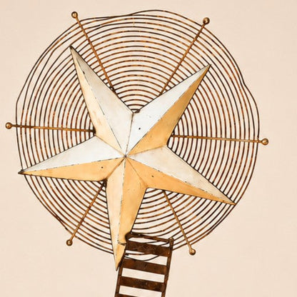 Metal Morph Sculpture Starbound kinetic floor sculpture featuring a vintage metal star and ventilation wheel top.