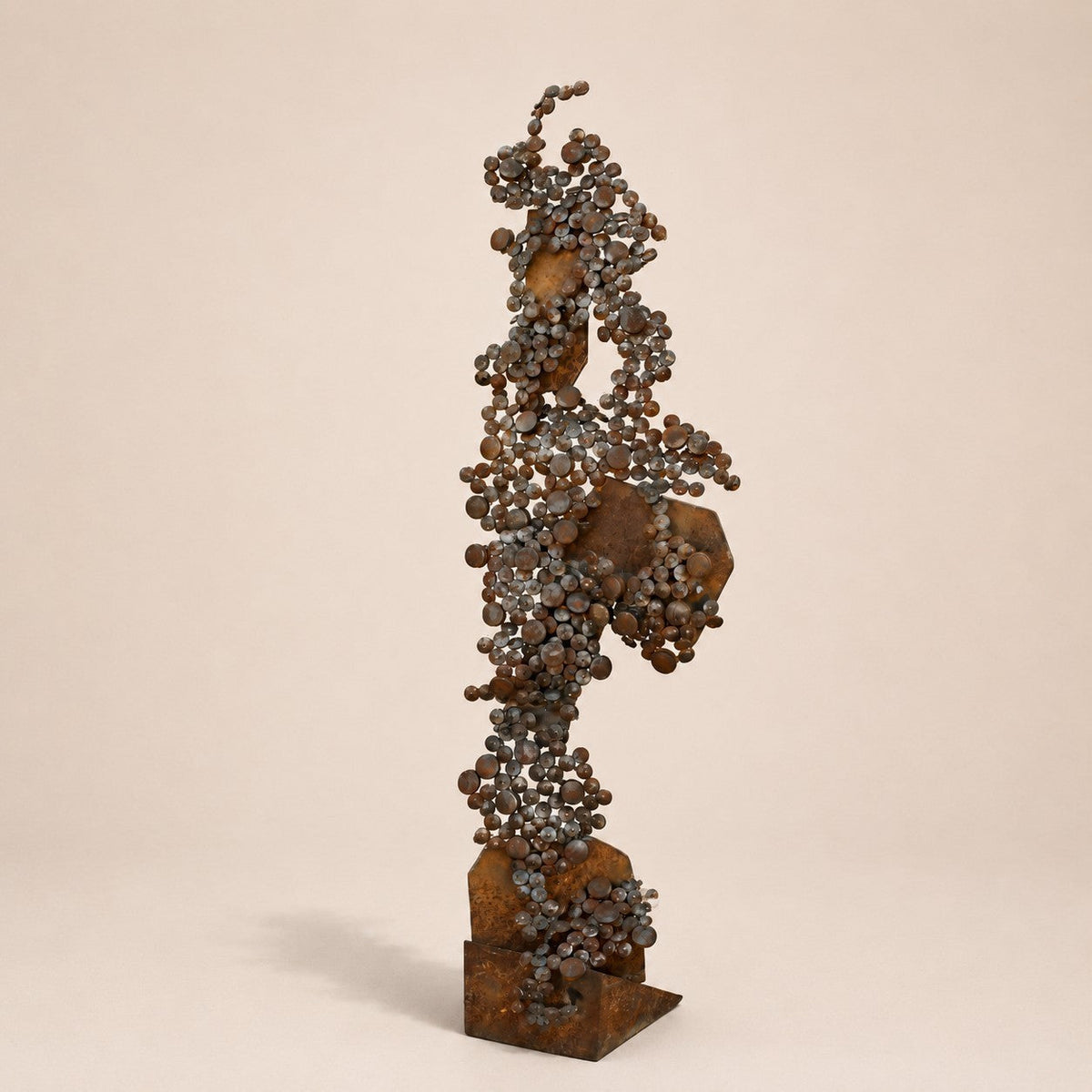 Metal Morph Sculpture Heavy Metal Confetti abstract reclaimed steel art piece with textured circular metal elements