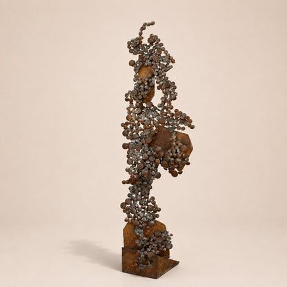 Metal Morph Sculpture Heavy Metal Confetti abstract reclaimed steel art piece with textured circular metal elements