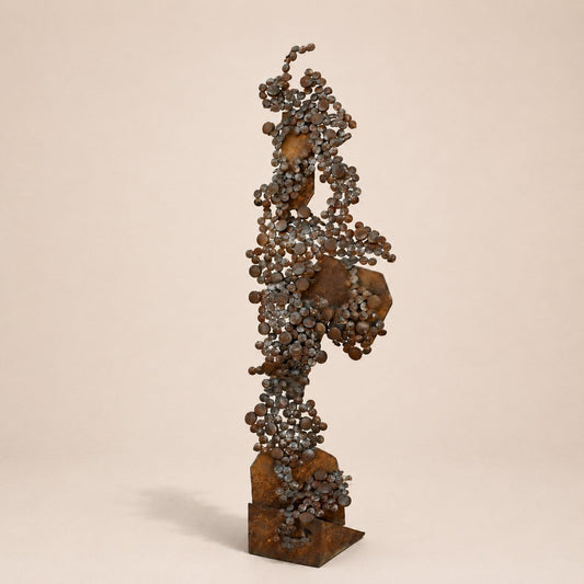 Metal Morph Sculpture Heavy Metal Confetti abstract reclaimed steel art piece with textured circular metal elements