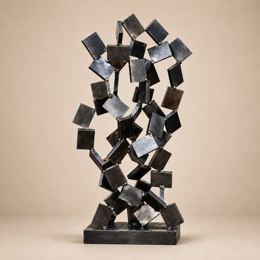 Metal Morph Sculpture Rect-Plenty handcrafted steel abstract sculpture featuring stacked rectangular metal plates.